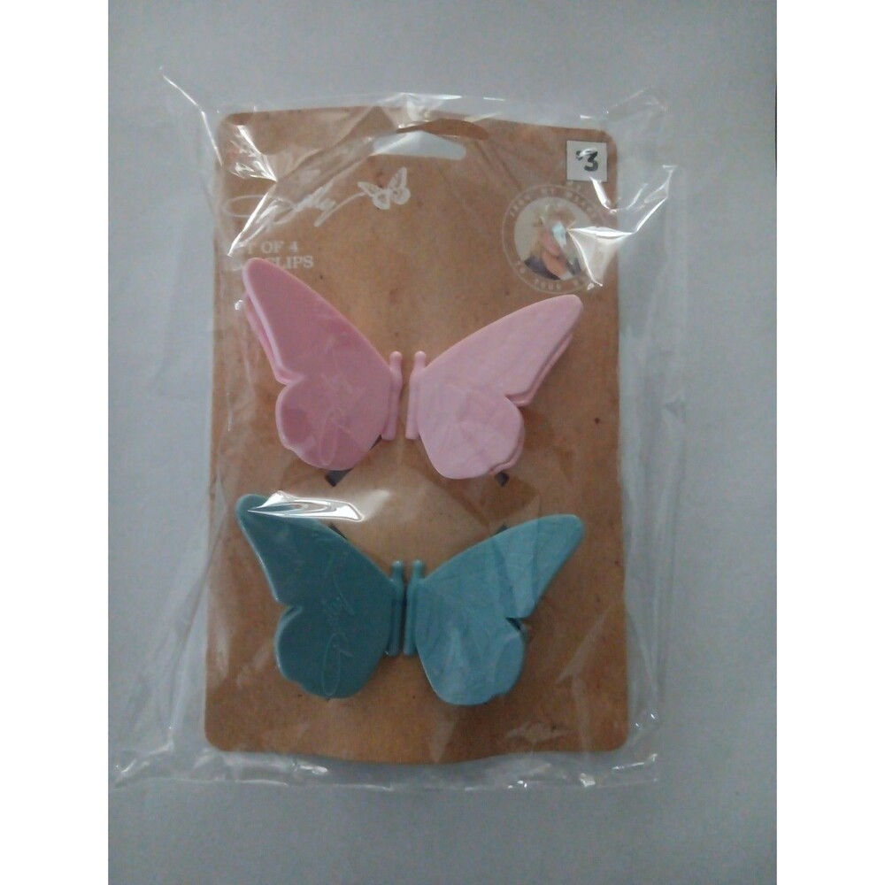 Dolly Parton Set of 4 Blue & Pink Butterfly Bag Clips